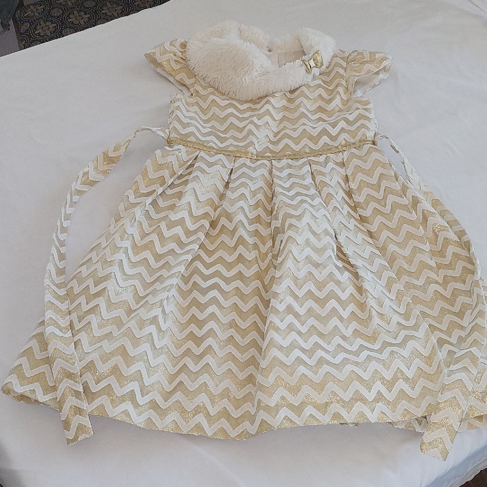 Jona Michelle Gold and White Chevron Formal Dress